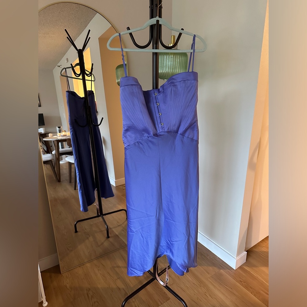 House of CB - Imogen - PERIWINKLE SATIN CORSET MIDI DRESS